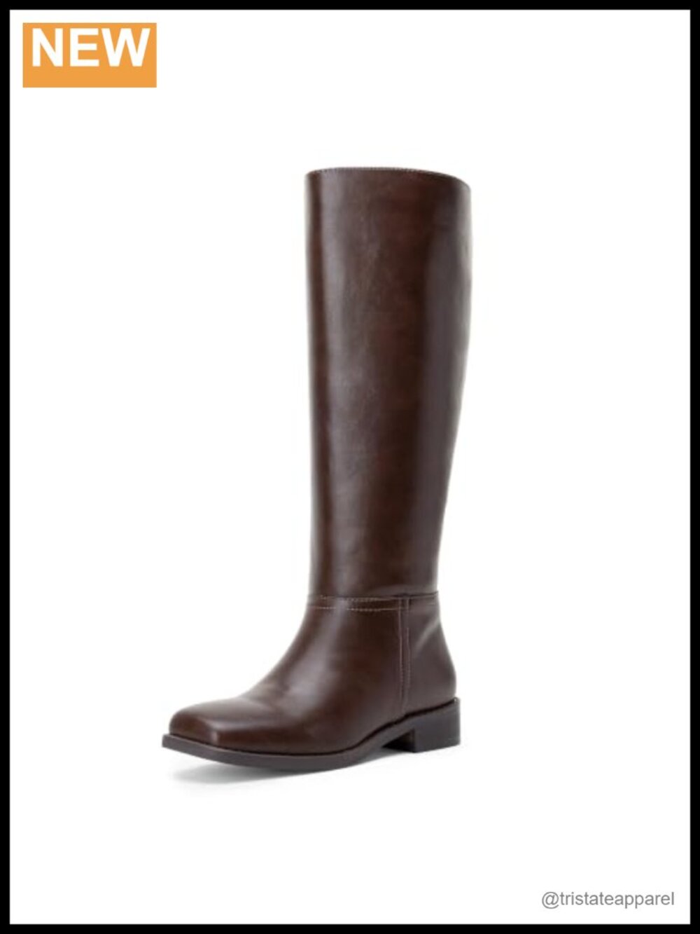 Vepose Women's Square Toe Knee High Riding Boots Low Heel Faux Leather Pull-On